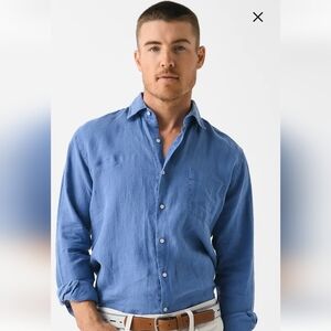 Peter Millar Coastal Moon Blue Mens LINEN long Sleeve Shirt Size LARGE